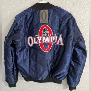 NWT Rare Joe Weider Olympia Bodybuilding Bomber Jacket Size Medium Navy Blue